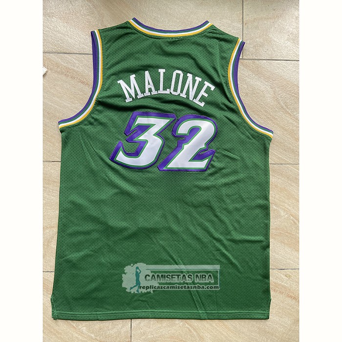 Camiseta Utah Jazz Karl Malone NO 32 Mitchell & Ness 1996-97 Verde